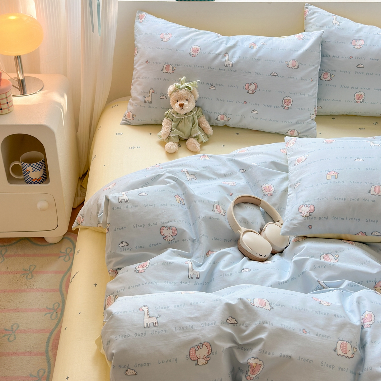 91家纺网 家纺一手货源 找家纺 清雅福 2026春夏新品全棉13372小清新单被套系列 小象之家兰