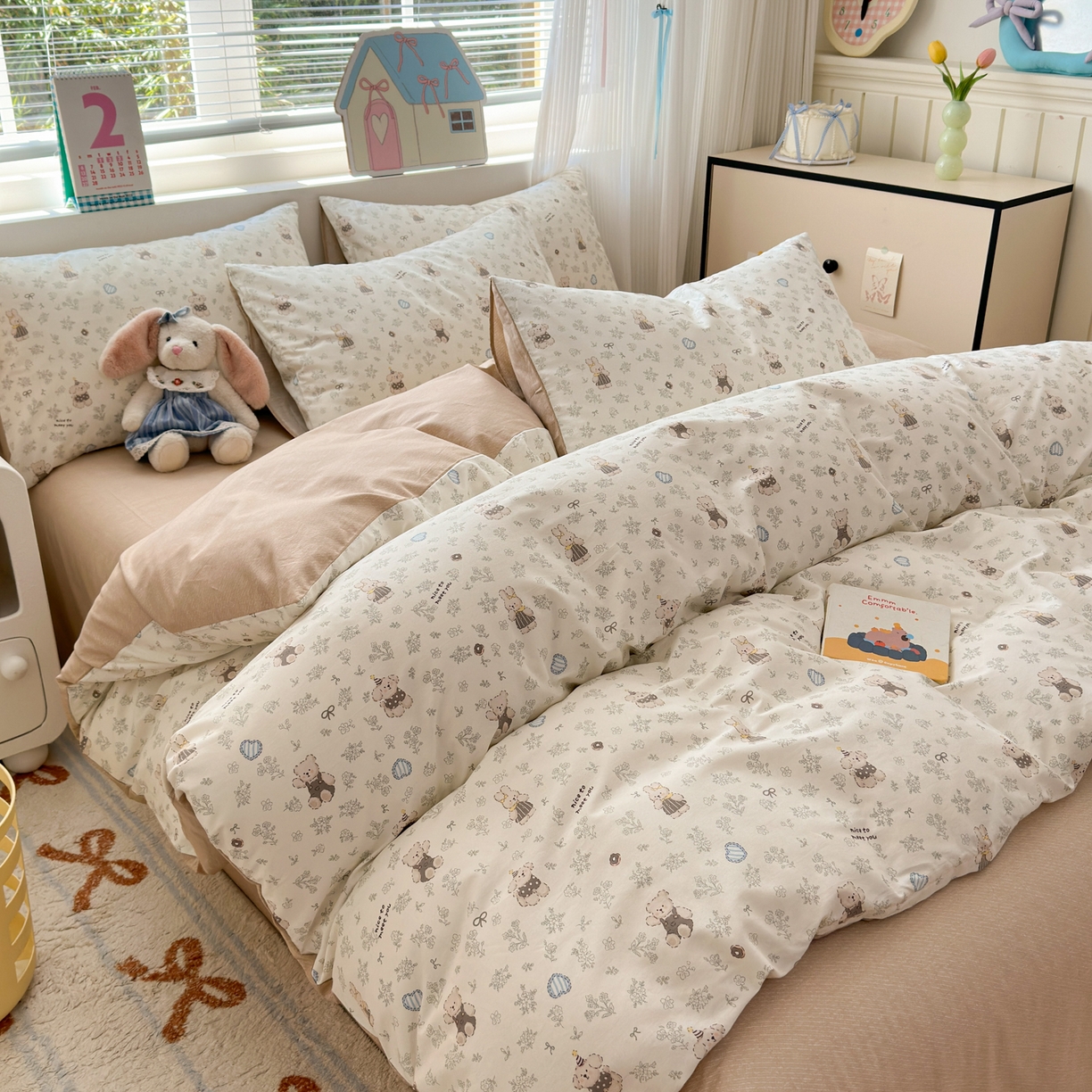 91家纺网 家纺一手货源 找家纺 清雅福 2026春夏新品全棉13372小清新单被套系列 栗子狗