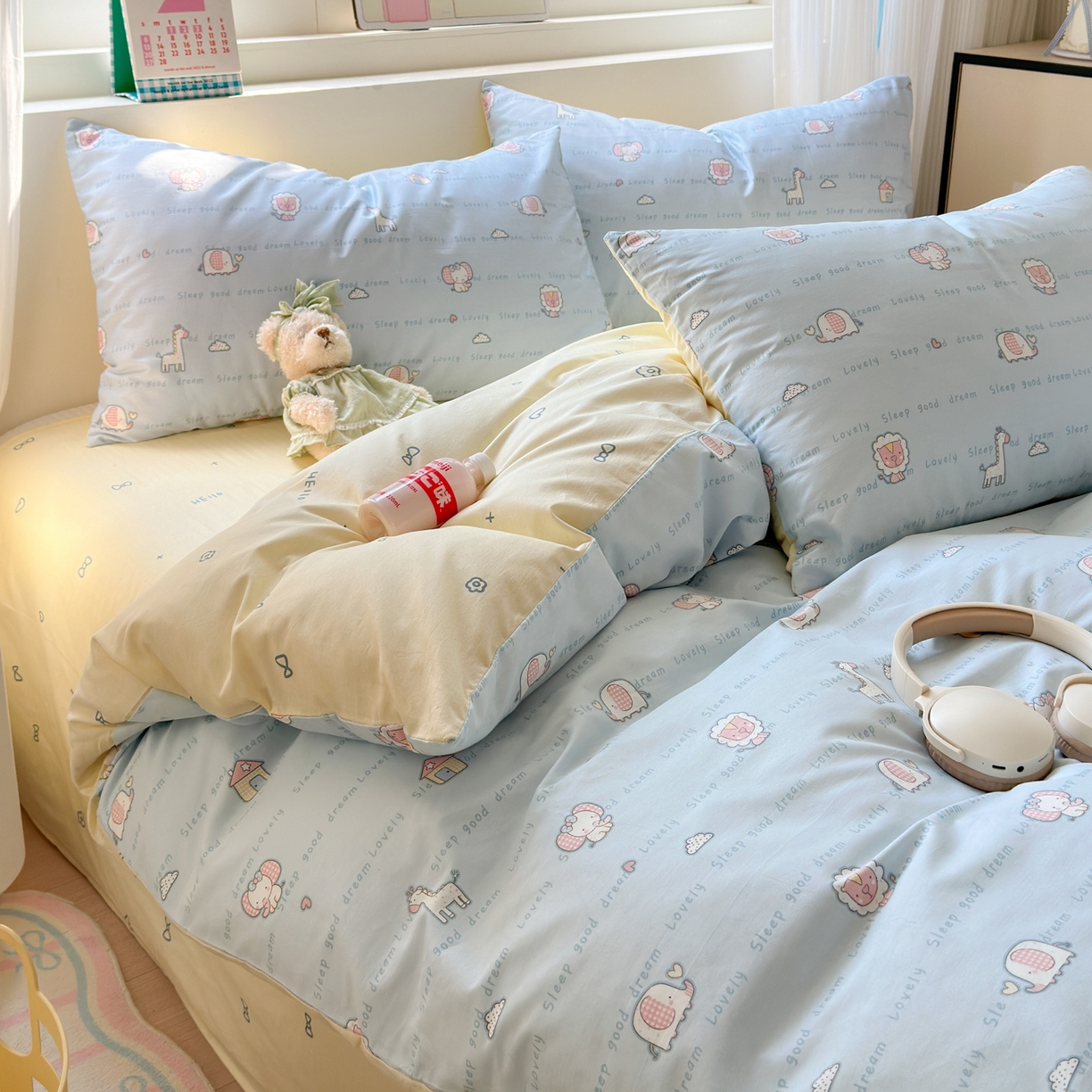 91家纺网 家纺一手货源 找家纺 清雅福 2026春夏新品全棉13372小清新单被套系列 小象之家兰