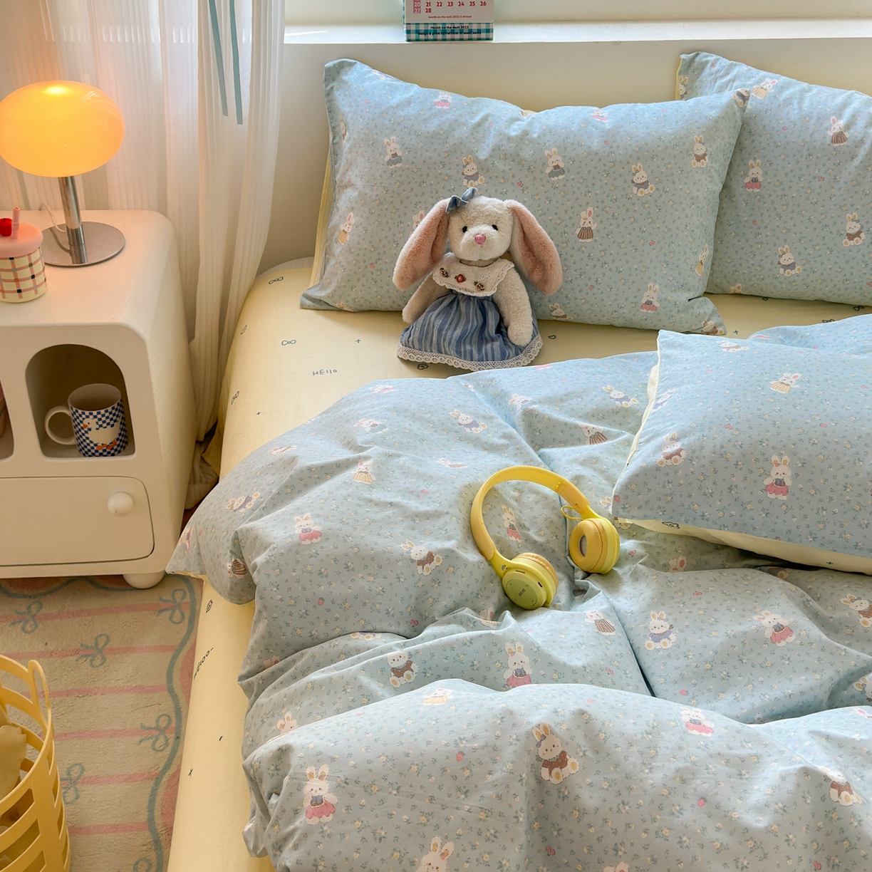 91家纺网 家纺一手货源 找家纺 清雅福 2026春夏新品全棉13372小清新单被套系列 告白兔