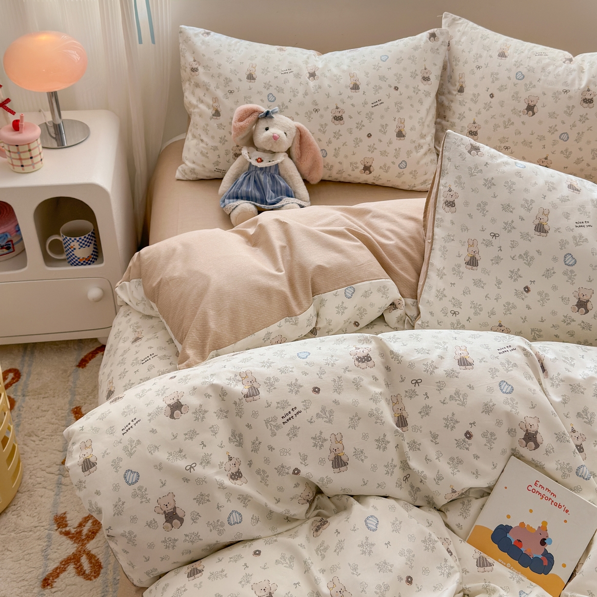 91家纺网 家纺一手货源 找家纺 清雅福 2026春夏新品全棉13372小清新单被套系列 栗子狗