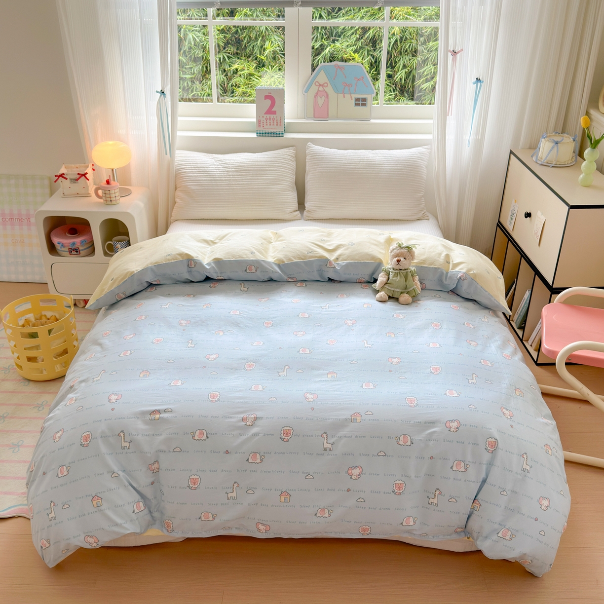 91家纺网 家纺一手货源 找家纺 清雅福 2026春夏新品全棉13372小清新单被套系列 小象之家兰