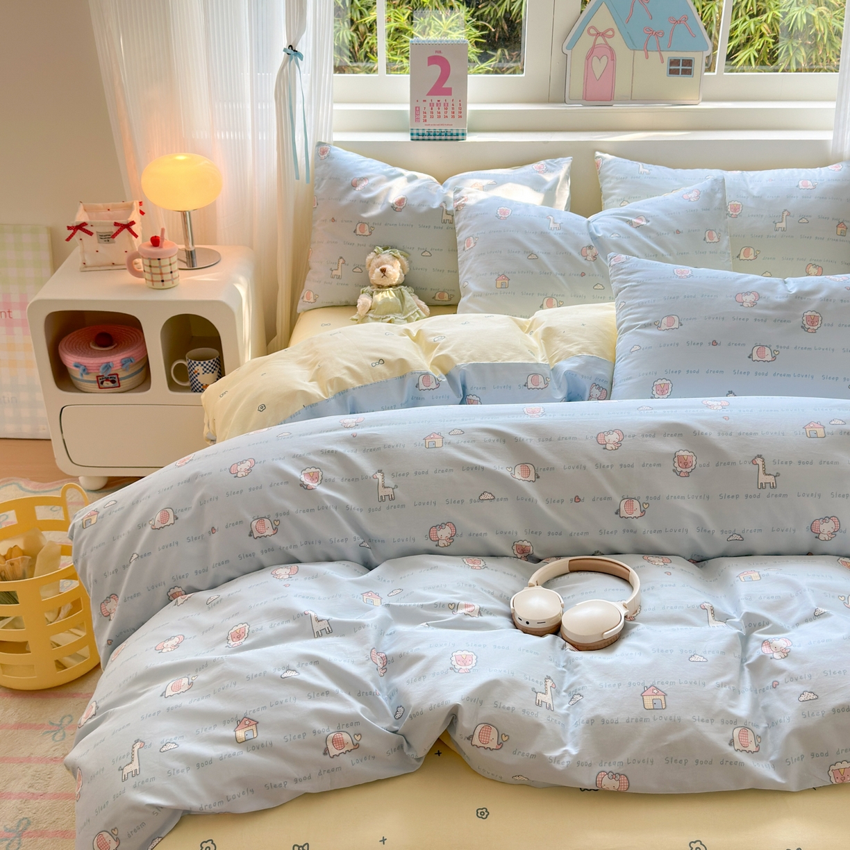 91家纺网 家纺一手货源 找家纺 清雅福 2026春夏新品全棉13372小清新单枕套系列 小象之家兰