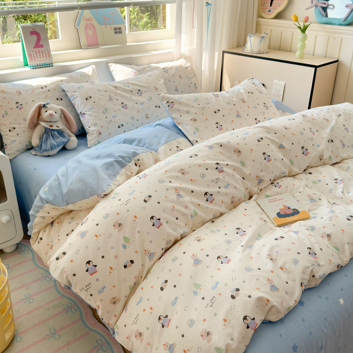 91家纺网 家纺一手货源 找家纺 清雅福 2026春夏新品全棉13372小清新单枕套系列 QQ乐园