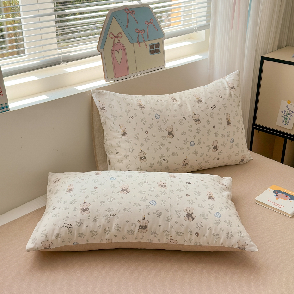 清雅福 2026春夏新品全棉13372小清新单枕套系列 栗子狗