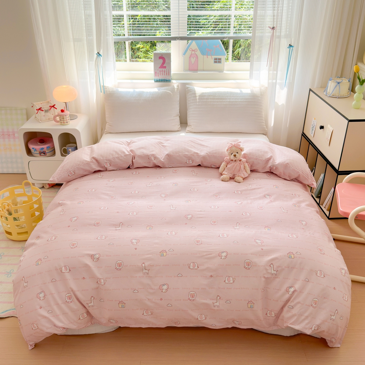 91家纺网 家纺一手货源 找家纺 清雅福 2026春夏新品全棉13372小清新单枕套系列 小象之家粉