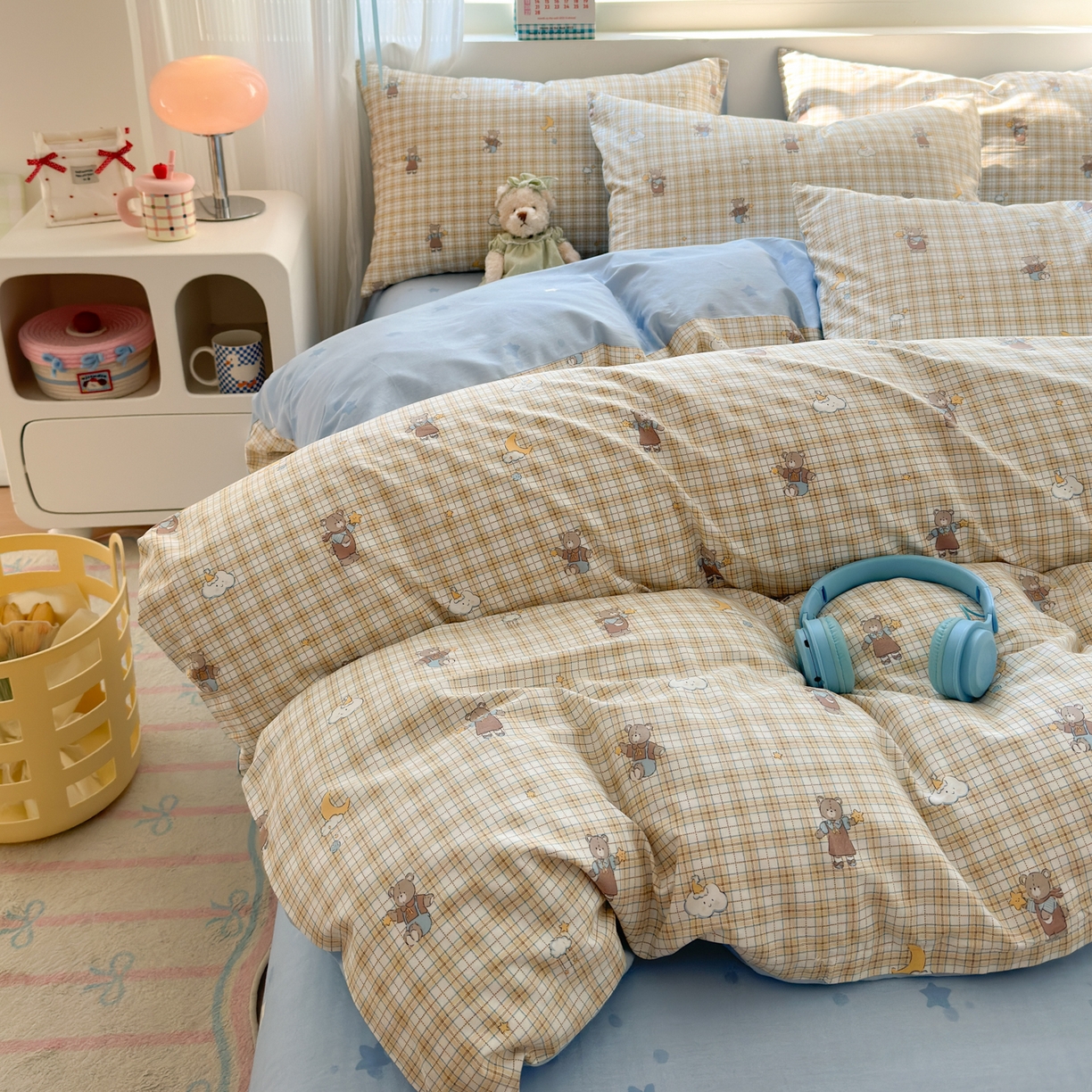 91家纺网 家纺一手货源 找家纺 清雅福 2026春夏新品全棉13372小清新单枕套系列 摘星小熊