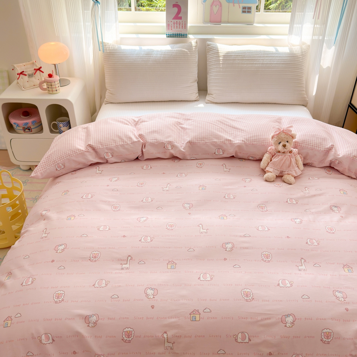 91家纺网 家纺一手货源 找家纺 清雅福 2026春夏新品全棉13372小清新单枕套系列 小象之家粉