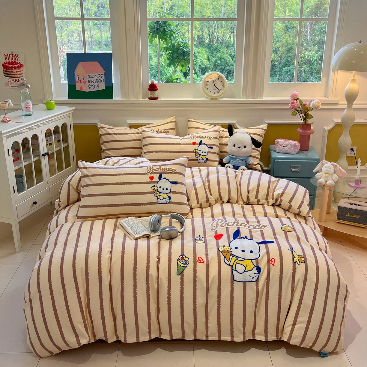 91家纺网 家纺一手货源 找家纺 （总）蓝邻家纺 2025新款全棉磨毛三丽鸥毛巾绣四件套系列