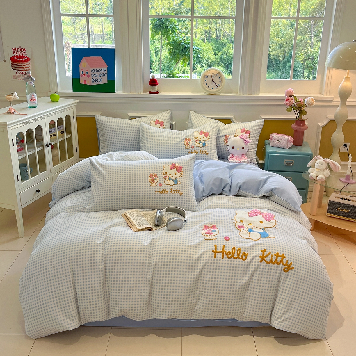 91家纺网 家纺一手货源 找家纺 （总）蓝邻家纺 2025新款全棉磨毛三丽鸥毛巾绣四件套系列