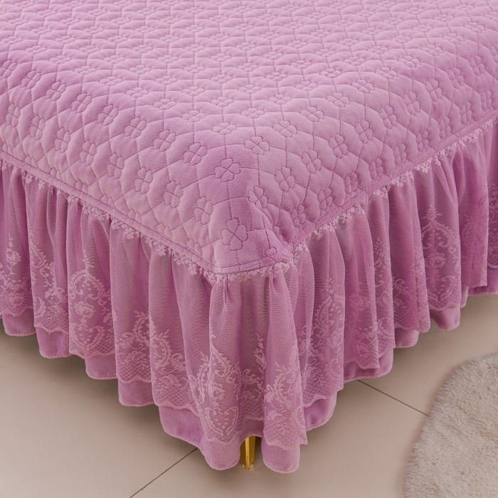 91家纺网 家纺一手货源 找家纺 优家居 2025新款240克高克重牛奶绒韩版刺绣花牛奶绒夹棉床盖四件套 栀子花-紫色