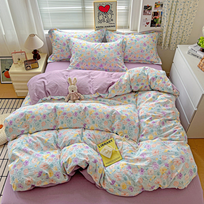 91家纺网 家纺一手货源 找家纺 仟网汇 2025新款古法水洗棉小布袋四件套 艾薇