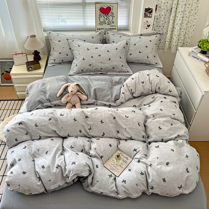 91家纺网 家纺一手货源 找家纺 仟网汇 2025新款古法水洗棉小布袋四件套 浮生若梦-灰