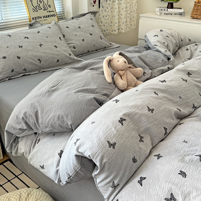 91家纺网 家纺一手货源 找家纺 仟网汇 2025新款古法水洗棉小布袋四件套 浮生若梦-灰