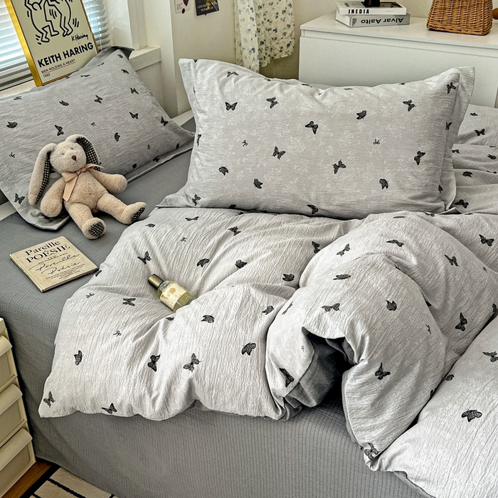 91家纺网 家纺一手货源 找家纺 仟网汇 2025新款古法水洗棉小布袋四件套 浮生若梦-灰