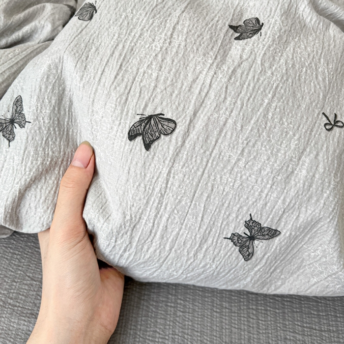 91家纺网 家纺一手货源 找家纺 仟网汇 2025新款古法水洗棉小布袋四件套 浮生若梦-灰