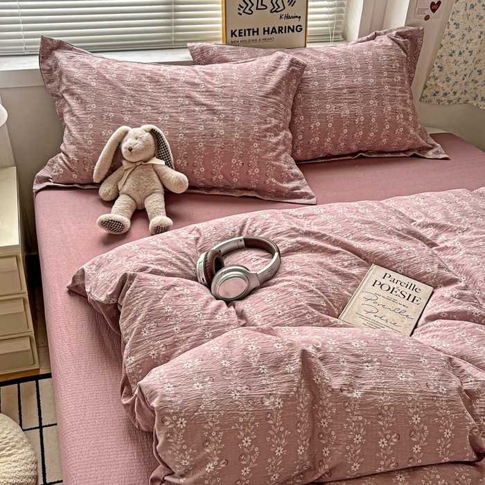 91家纺网 家纺一手货源 找家纺 仟网汇 2025新款古法水洗棉小布袋四件套 复古红