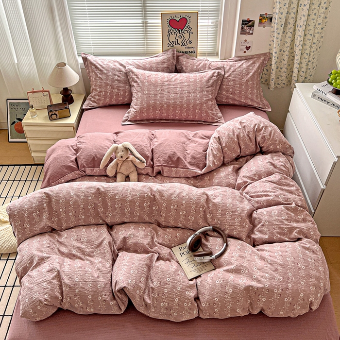 91家纺网 家纺一手货源 找家纺 仟网汇 2025新款古法水洗棉小布袋四件套 复古红