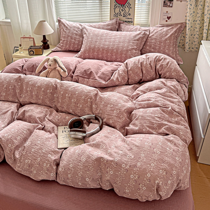 91家纺网 家纺一手货源 找家纺 仟网汇 2025新款古法水洗棉小布袋四件套 复古红