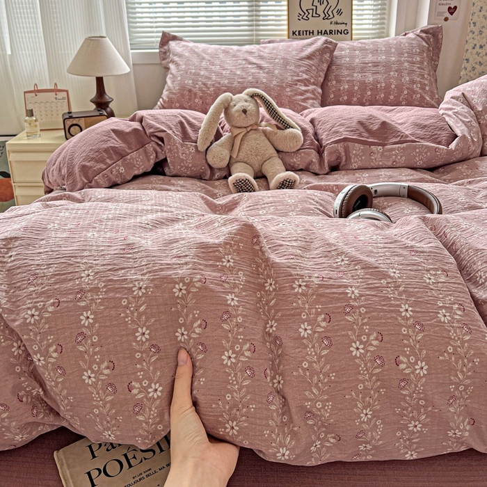 91家纺网 家纺一手货源 找家纺 仟网汇 2025新款古法水洗棉小布袋四件套 复古红