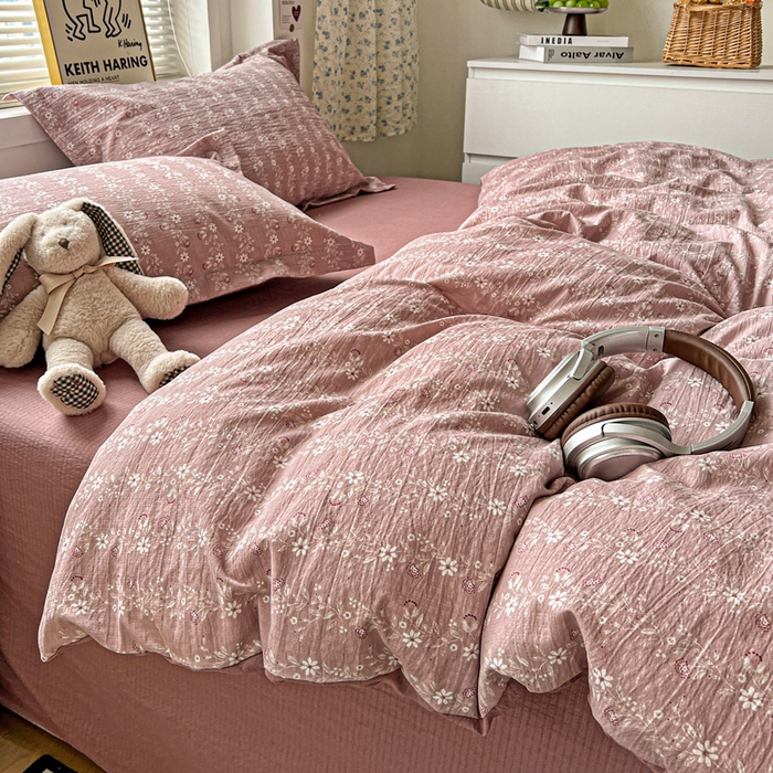 91家纺网 家纺一手货源 找家纺 仟网汇 2025新款古法水洗棉小布袋四件套 复古红