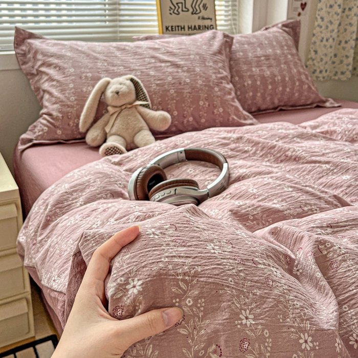 91家纺网 家纺一手货源 找家纺 仟网汇 2025新款古法水洗棉小布袋四件套 复古红