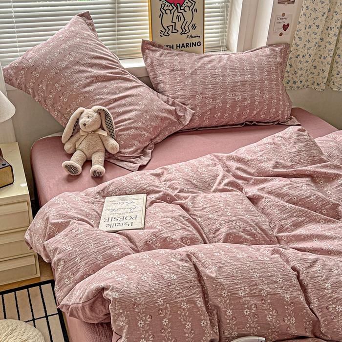 91家纺网 家纺一手货源 找家纺 仟网汇 2025新款古法水洗棉小布袋四件套 复古红