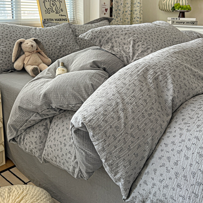 仟网汇 2025新款古法水洗棉小布袋四件套 复古灰花