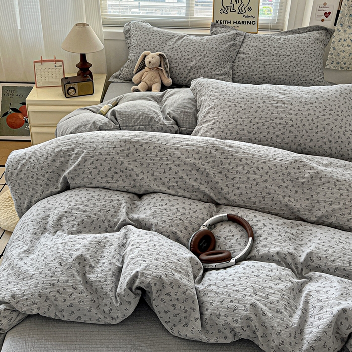 91家纺网 家纺一手货源 找家纺 仟网汇 2025新款古法水洗棉小布袋四件套 复古灰花