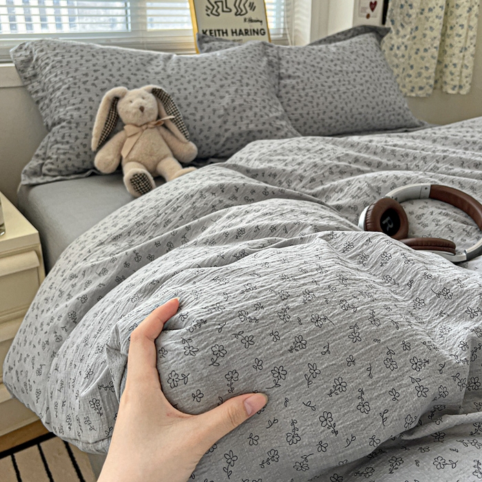 91家纺网 家纺一手货源 找家纺 仟网汇 2025新款古法水洗棉小布袋四件套 复古灰花