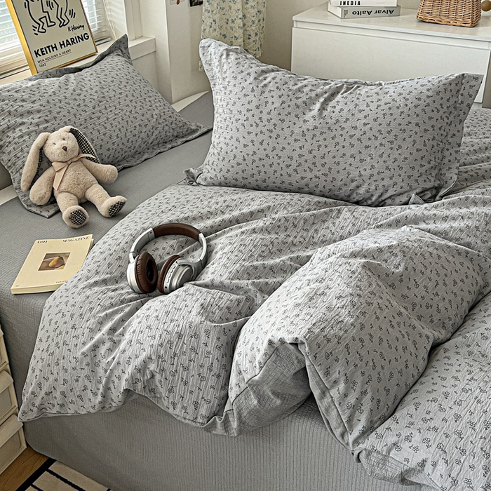 91家纺网 家纺一手货源 找家纺 仟网汇 2025新款古法水洗棉小布袋四件套 复古灰花