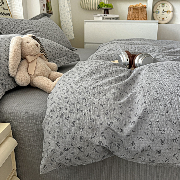 91家纺网 家纺一手货源 找家纺 仟网汇 2025新款古法水洗棉小布袋四件套 复古灰花