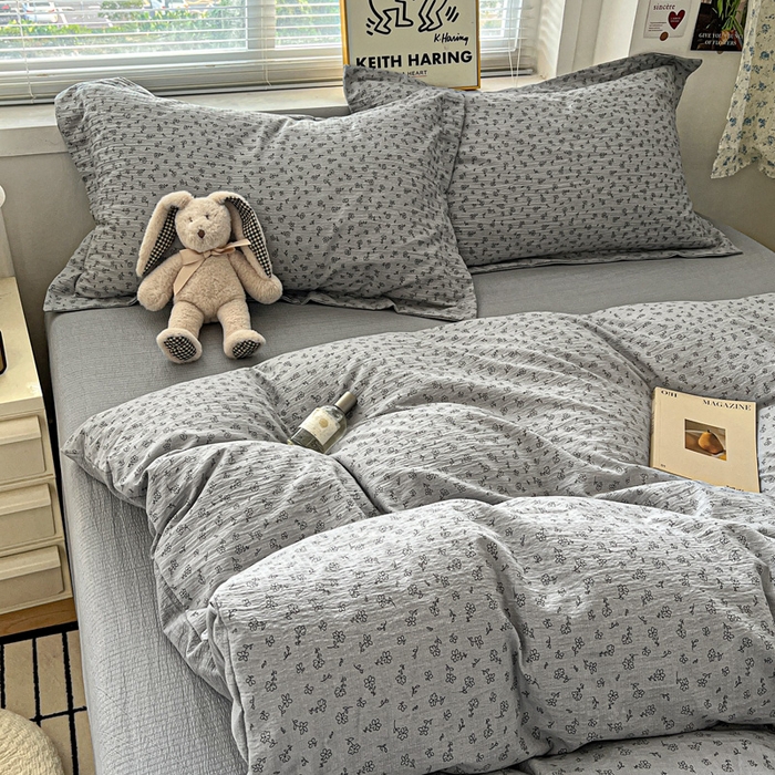 91家纺网 家纺一手货源 找家纺 仟网汇 2025新款古法水洗棉小布袋四件套 复古灰花