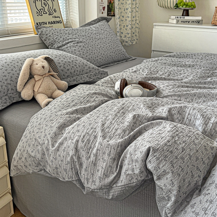 91家纺网 家纺一手货源 找家纺 仟网汇 2025新款古法水洗棉小布袋四件套 复古灰花