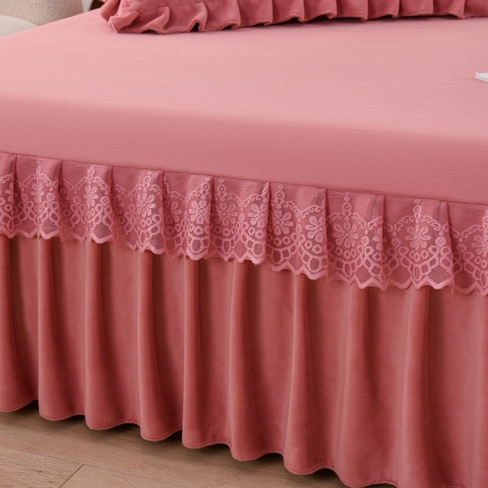 91家纺网 家纺一手货源 找家纺 优家居 2025新款240克高克重牛奶绒韩版刺绣花牛奶绒床单床裙款四件套 安娜-豆沙