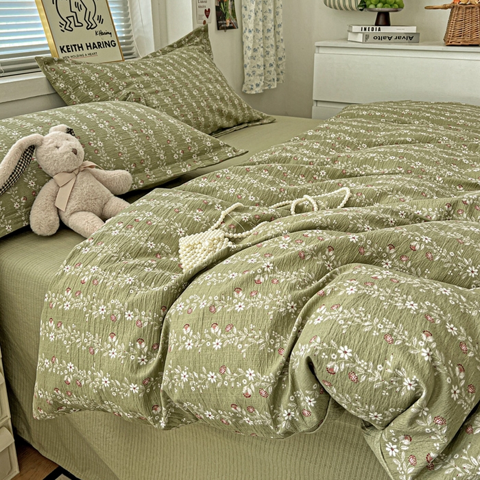 91家纺网 家纺一手货源 找家纺 仟网汇 2025新款古法水洗棉小布袋四件套 复古绿