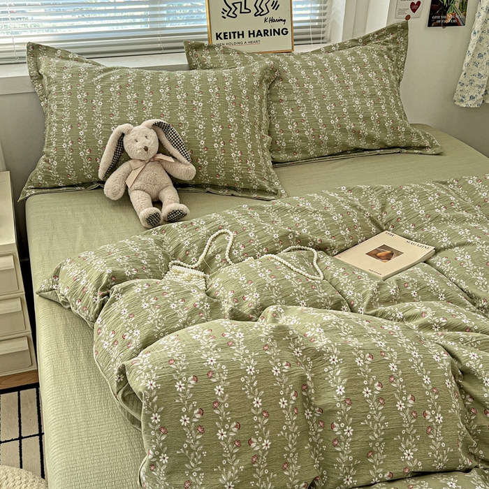 91家纺网 家纺一手货源 找家纺 仟网汇 2025新款古法水洗棉小布袋四件套 复古绿