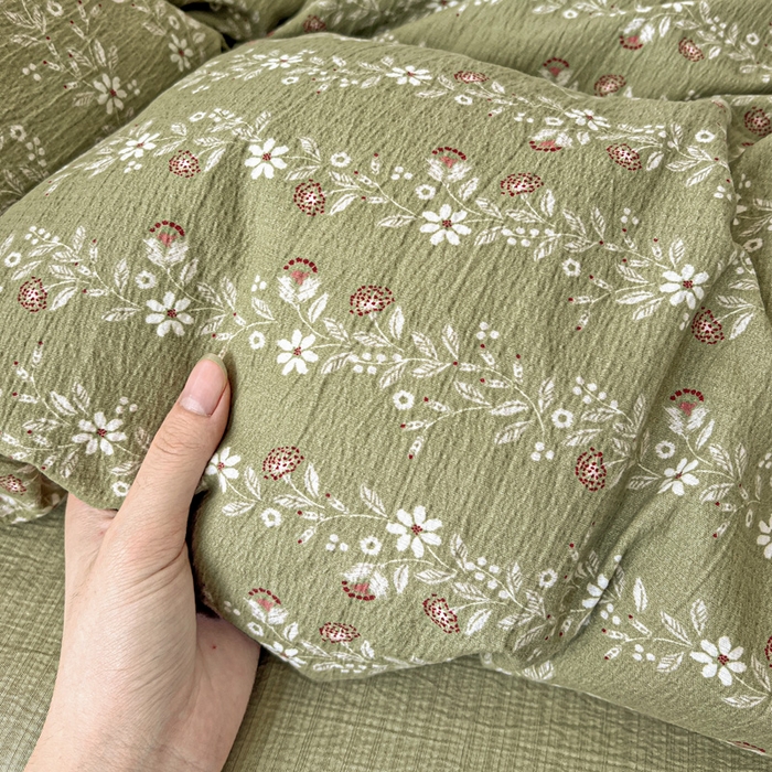 91家纺网 家纺一手货源 找家纺 仟网汇 2025新款古法水洗棉小布袋四件套 复古绿