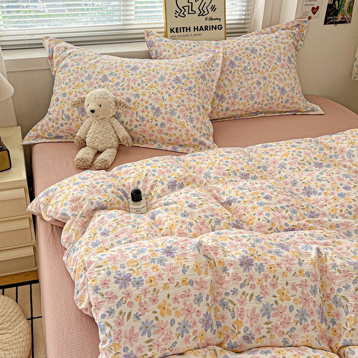 91家纺网 家纺一手货源 找家纺 仟网汇 2025新款古法水洗棉小布袋四件套 花海粉