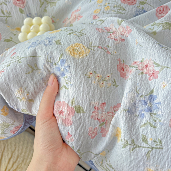 91家纺网 家纺一手货源 找家纺 仟网汇 2025新款古法水洗棉小布袋四件套 花海蓝