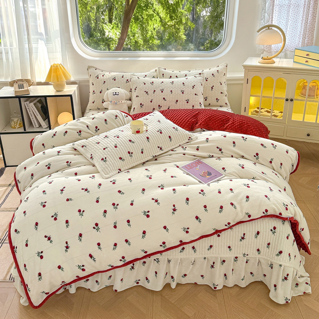 91家纺网 家纺一手货源 找家纺 （总）豫见家纺 2025新款加厚高克重牛奶绒豆豆绒花边床盖四件套