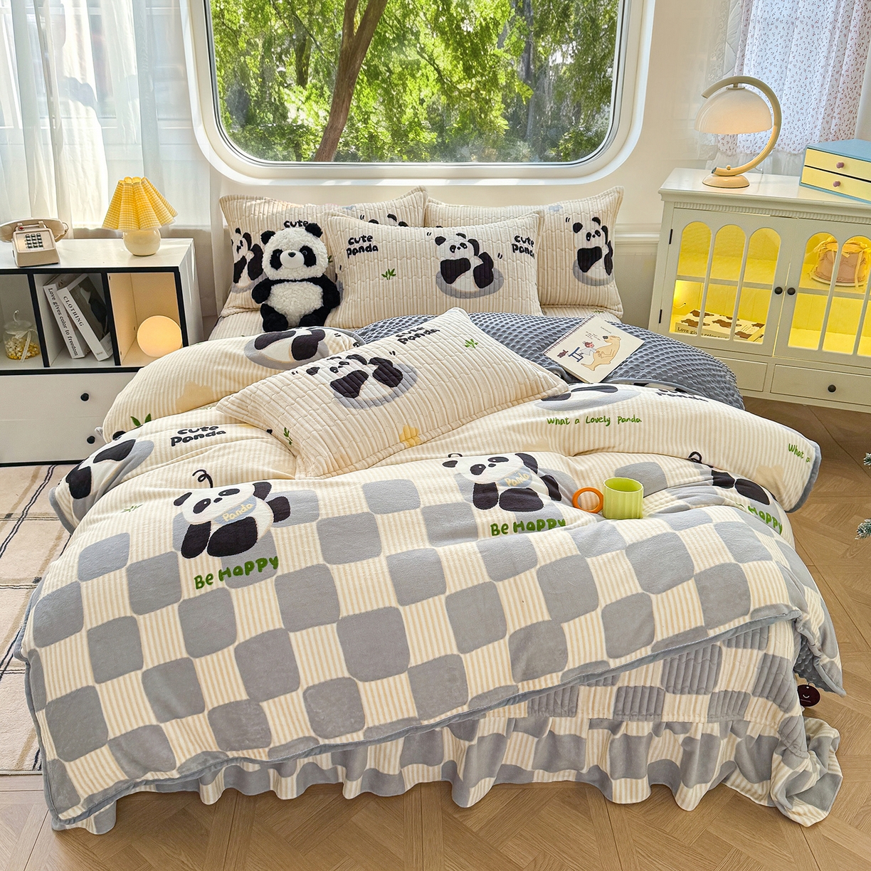 91家纺网 家纺一手货源 找家纺 （总）豫见家纺 2025新款加厚高克重牛奶绒豆豆绒花边床盖四件套