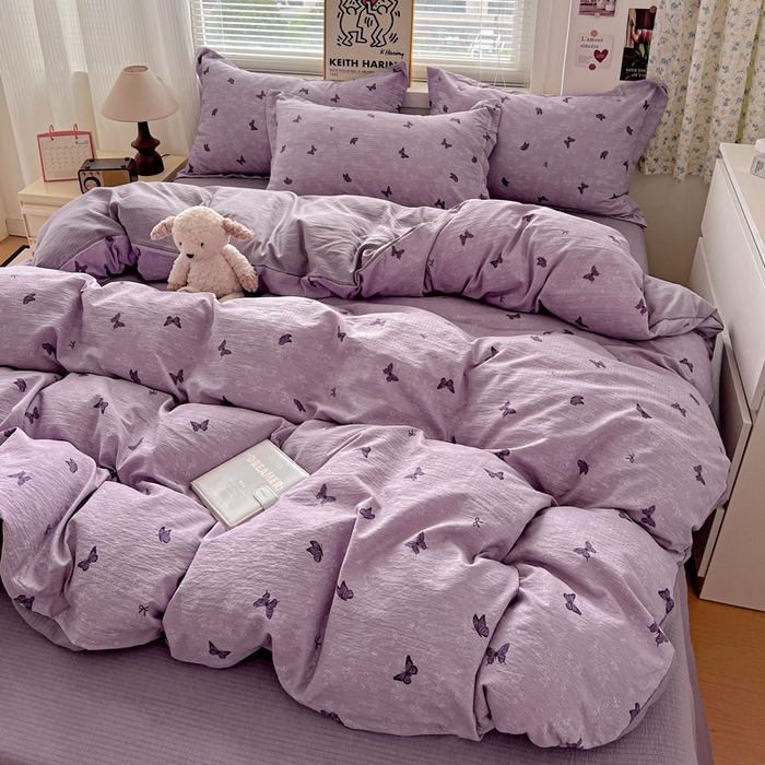 91家纺网 家纺一手货源 找家纺 仟网汇 2025新款古法水洗棉小布袋四件套 幻梦蝶影