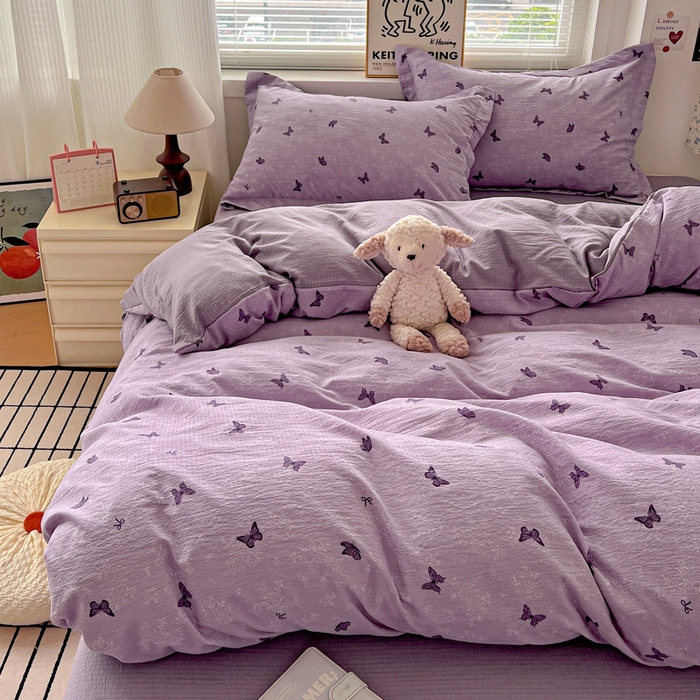 91家纺网 家纺一手货源 找家纺 仟网汇 2025新款古法水洗棉小布袋四件套 幻梦蝶影