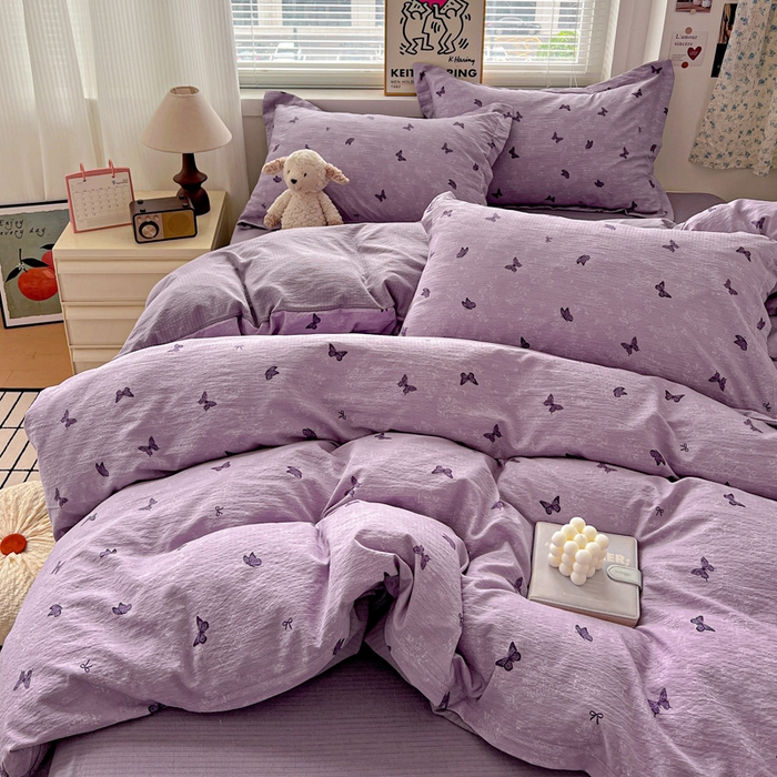 91家纺网 家纺一手货源 找家纺 仟网汇 2025新款古法水洗棉小布袋四件套 幻梦蝶影