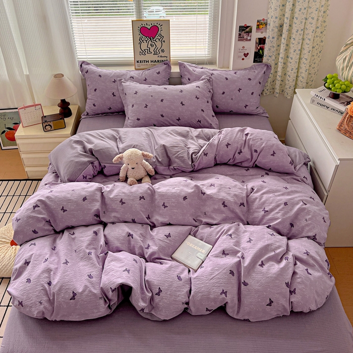 91家纺网 家纺一手货源 找家纺 仟网汇 2025新款古法水洗棉小布袋四件套 幻梦蝶影