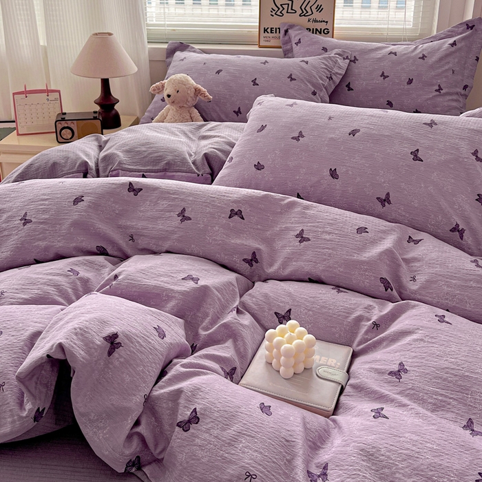 91家纺网 家纺一手货源 找家纺 仟网汇 2025新款古法水洗棉小布袋四件套 幻梦蝶影