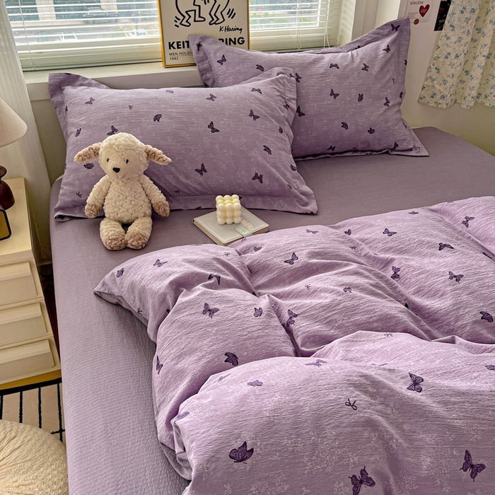 91家纺网 家纺一手货源 找家纺 仟网汇 2025新款古法水洗棉小布袋四件套 幻梦蝶影