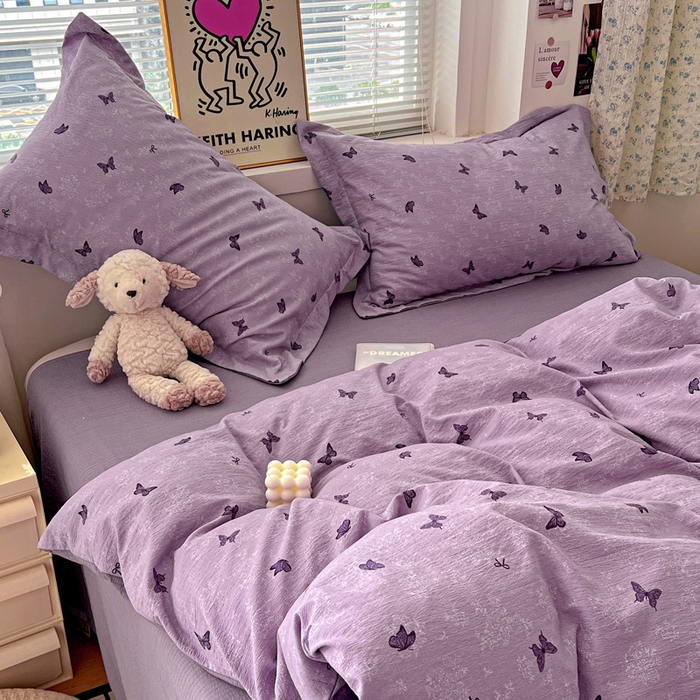 91家纺网 家纺一手货源 找家纺 仟网汇 2025新款古法水洗棉小布袋四件套 幻梦蝶影