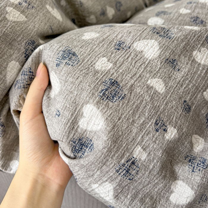 91家纺网 家纺一手货源 找家纺 仟网汇 2025新款古法水洗棉小布袋四件套 灰爱心